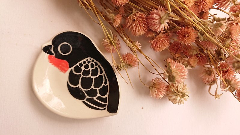 ねえ！鳥の友達！メキシコマシコの鳥の形の料理 - 小皿 - 磁器 ブラック