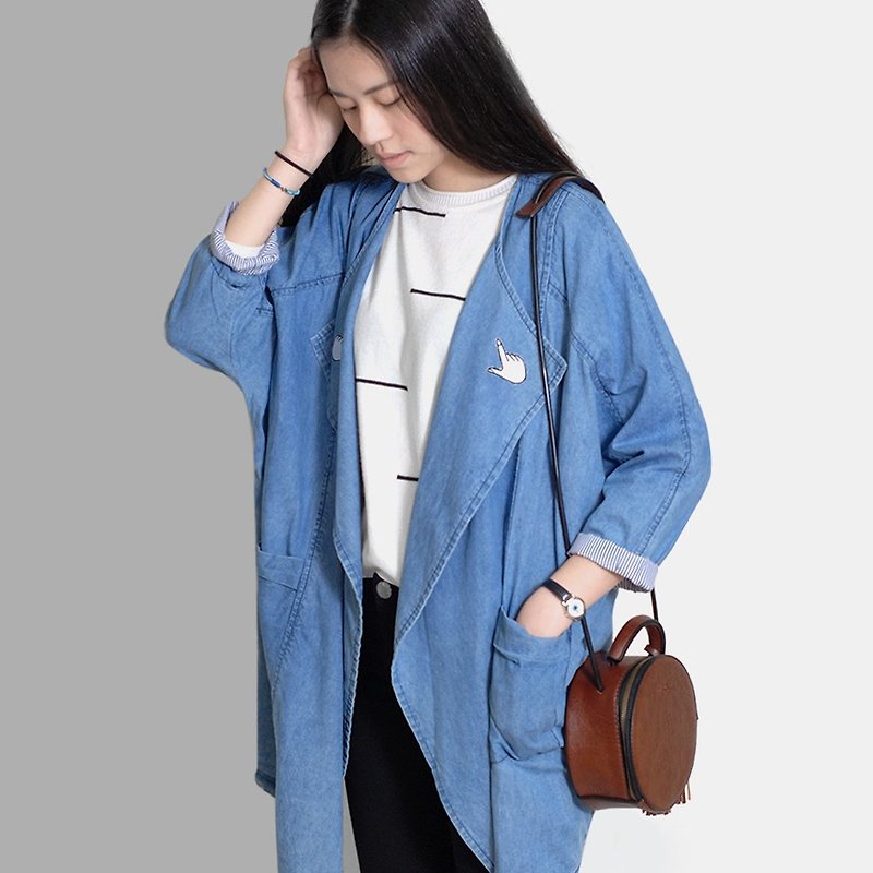 Mexican children [Recommended] my little universe parallel world / boyfriend denim jacket lapel - Women's Casual & Functional Jackets - Other Materials Blue