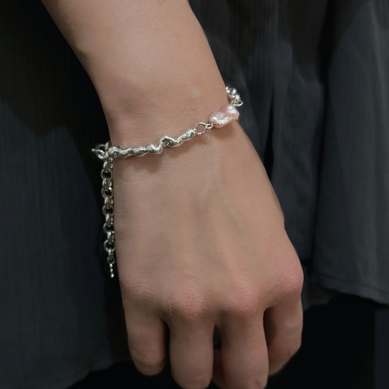 洸・无码 irregular bracelet | Baroque pearls - Bracelets - Sterling Silver Silver