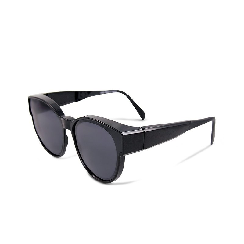 Mirror Black Round Frame Bendable Temple Full Cover Polarized Sunglasses │ External UV400 Sunglasses │ Mirror Cover - แว่นกันแดด - พลาสติก สีดำ