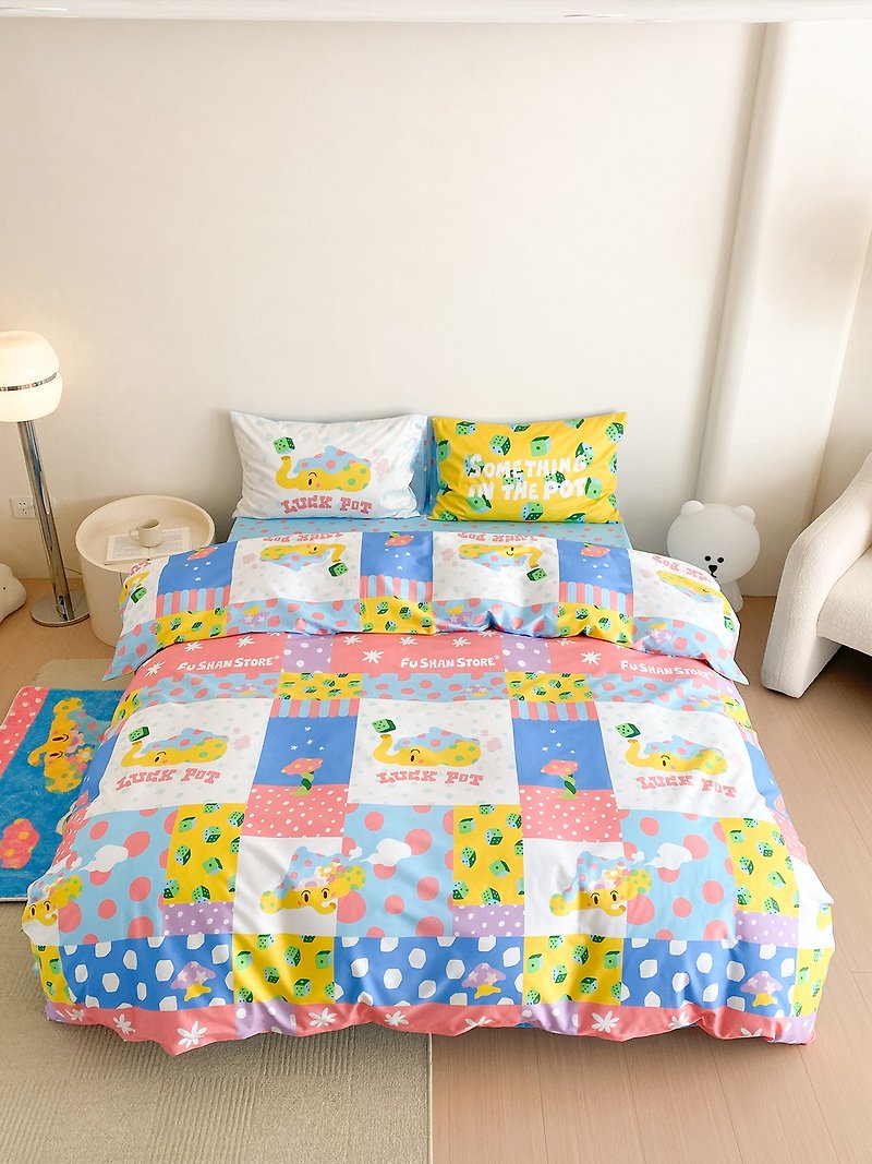 Polka Dot Elephant Series Color Matching 100% Cotton Cute Bed Bedding Four-piece Set Cartoon Cute - เครื่องนอน - ผ้าฝ้าย/ผ้าลินิน หลากหลายสี
