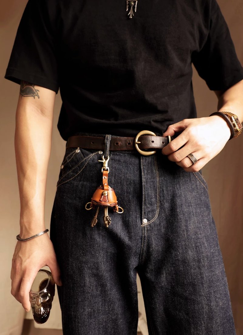 American vintage Italian vegetable tanned cowhide saddle keychain - ที่ห้อยกุญแจ - หนังแท้ หลากหลายสี