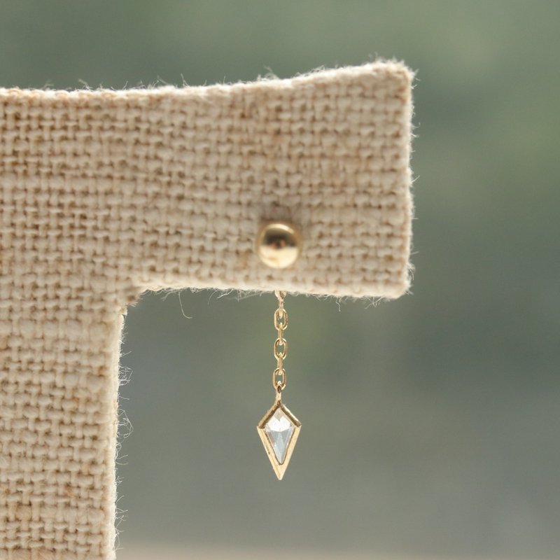 Pure 14K gold rhombus diamond chain bead earrings (single) ear bone and ear socket will not fade - ต่างหู - เครื่องประดับ สีทอง