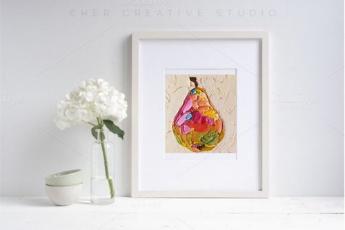絵画　油絵　原画　一点物　北欧　フルーツ　洋梨　グリーン　SM 絵画 油絵 原画 一点物 北欧 フルーツ 洋梨 グリーン SM