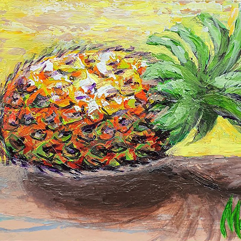 Pineapple Painting Ananas Scaled Fruit Tropical Plant Vegetable Food Fruits Pine - โปสเตอร์ - วัสดุอื่นๆ สีส้ม