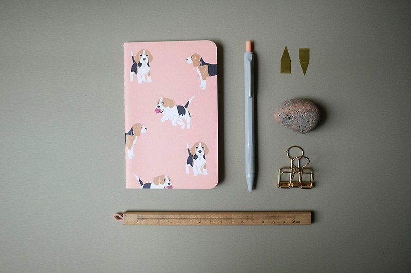 Beagle Pocket Notebook, Pink Notebook, Pocket Notebook, Small Notebook, Handmade Notebook, Dog Notebook, Notepad - 筆記本/手帳 - 紙 粉紅色