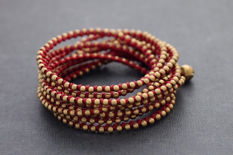 Maroon Red Stud Brass Braided Wrap Bracelets Anklets - Bracelets - Other Metals Red