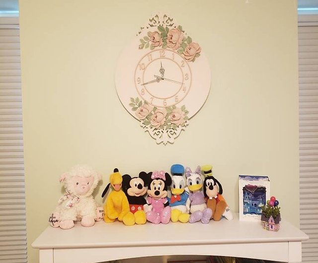 掛鐘 バラが描かれたピンクの子供用壁掛け時計 女の子の部屋、寝室用の静かな壁掛け時計 - ショップ YourFloralDreams キッズ家具 -  Pinkoi