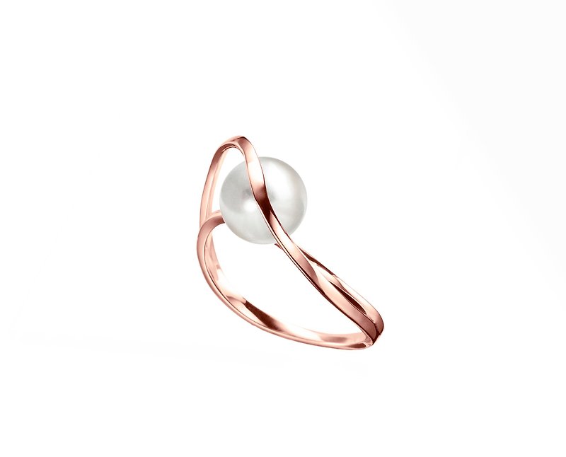 Solitaire Pearl Engagement Ring, 14k Rose Gold Dainty Jewelry, Minimalist Ring - General Rings - Rose Gold White