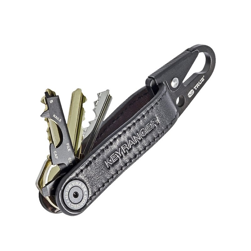 [True Utility] British multifunctional leather key ring tool buckle Keyranger - Keychains - Faux Leather Black