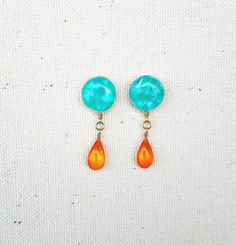 colourful mosaic button & drops pierced or clip-on earrings C - Earrings & Clip-ons - Resin Green