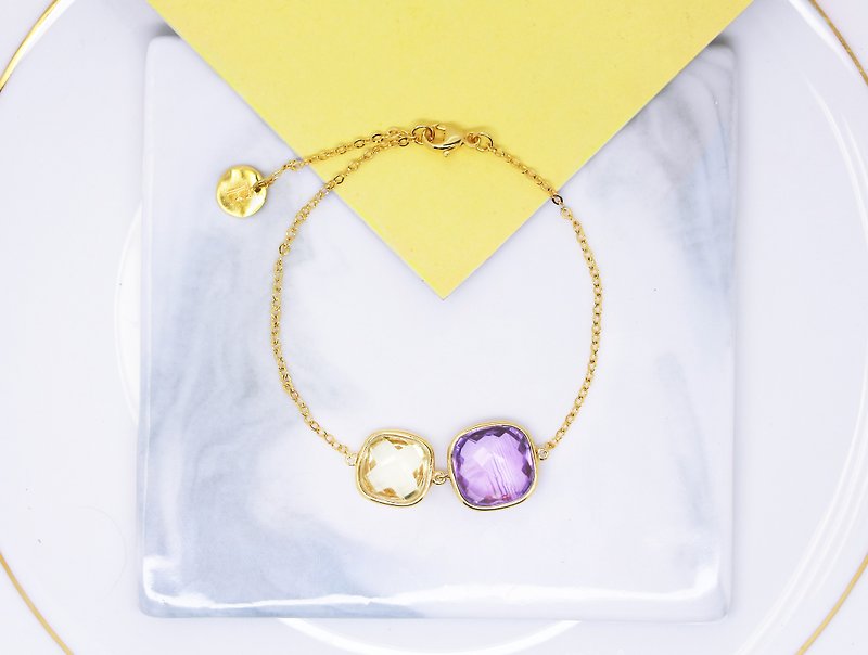 Edith & Jaz • Amethyst x Lemon Quartz Twin Silver Bracelet - Bracelets - Gemstone Purple