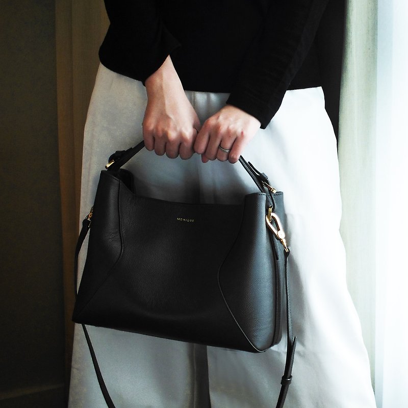 MONIQUE Alexis Top-handle Bag in Black Full-grain Leather - Handbags & Totes - Genuine Leather Black