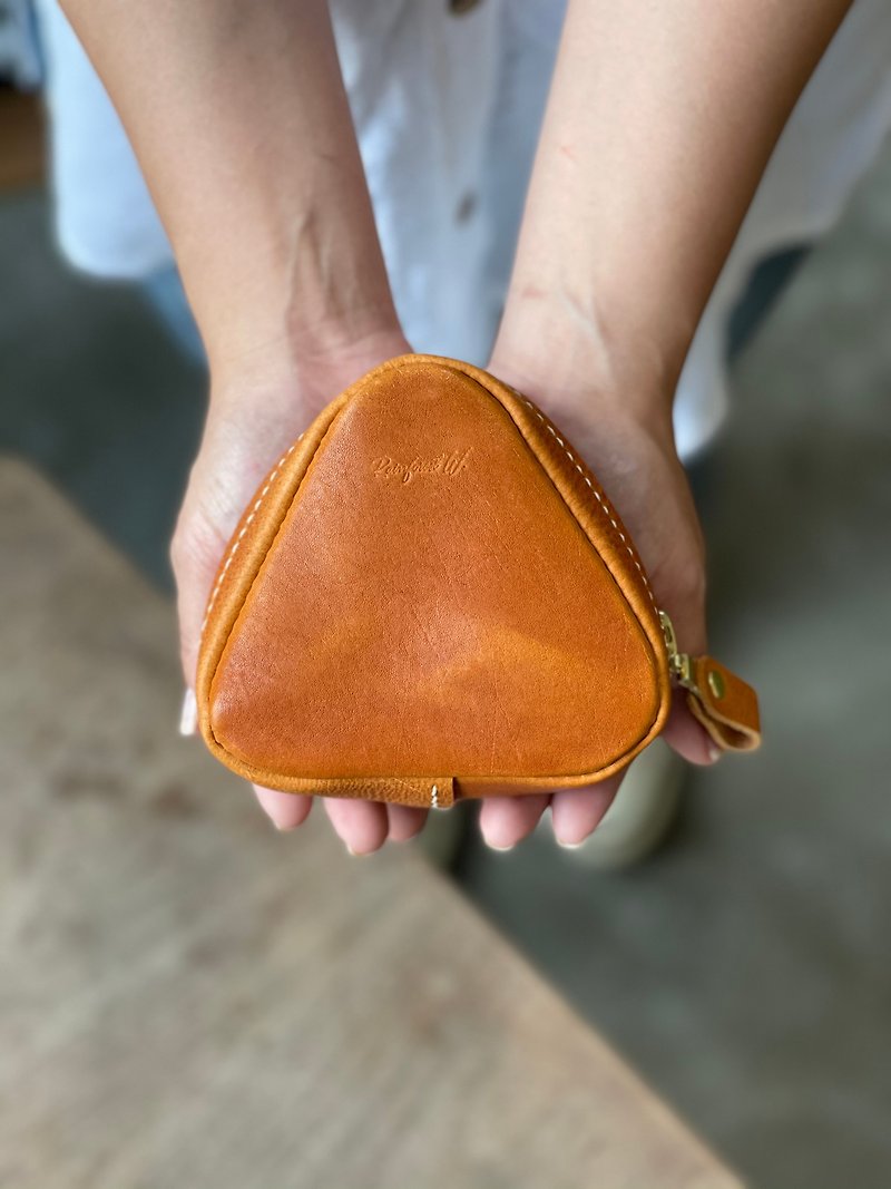 [Handmade leather objects] Royal rice ball / vegetable tanned cowhide / storage - กระเป๋าเครื่องสำอาง - หนังแท้ สีนำ้ตาล