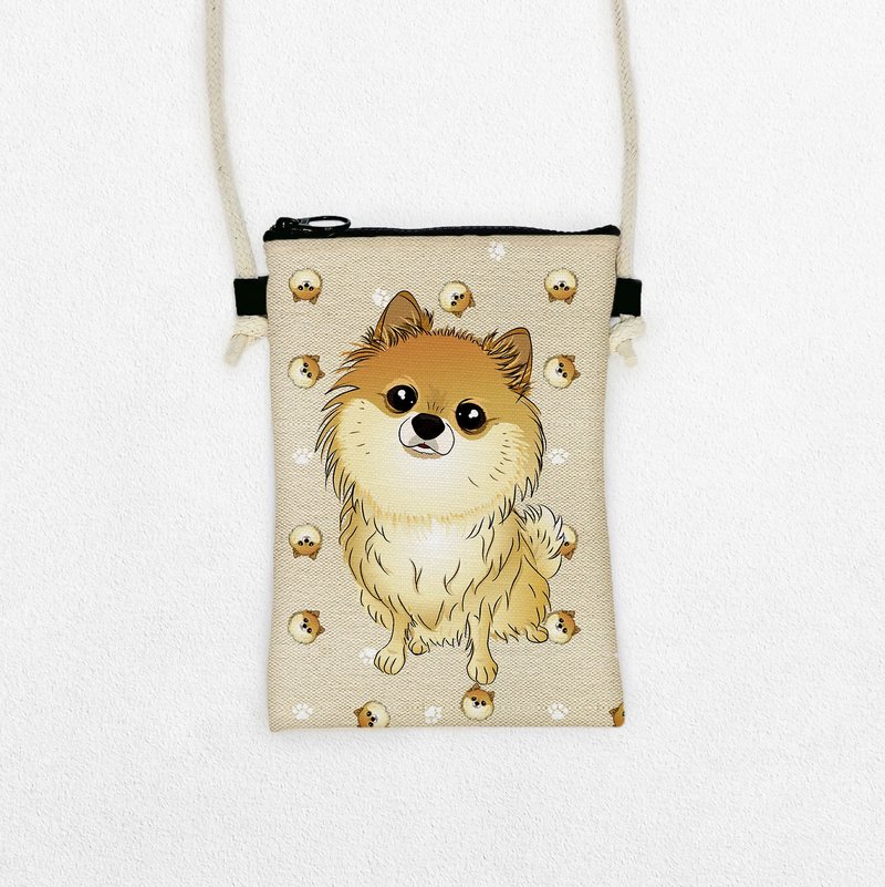 Pomeranian two-color pet pattern light travel bag mobile phone bag passport bag walking bag - กระเป๋าสัตว์เลี้ยง - เส้นใยสังเคราะห์ หลากหลายสี