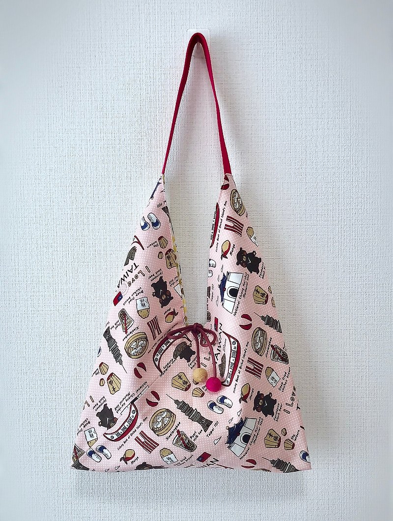 Taiwan mixed hand series / Japanese style side backpack / medium size - กระเป๋าแมสเซนเจอร์ - ผ้าฝ้าย/ผ้าลินิน สึชมพู