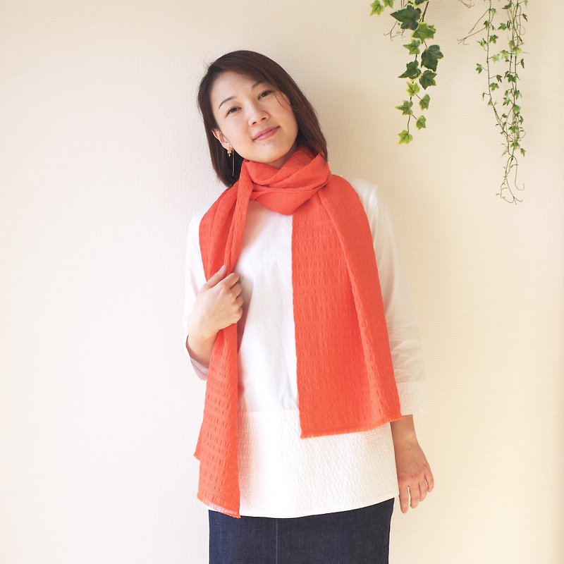 silk scarf  from kyoto Japan  filtango stole  SARASA  coral pink  washable by ha - Knit Scarves & Wraps - Silk Orange