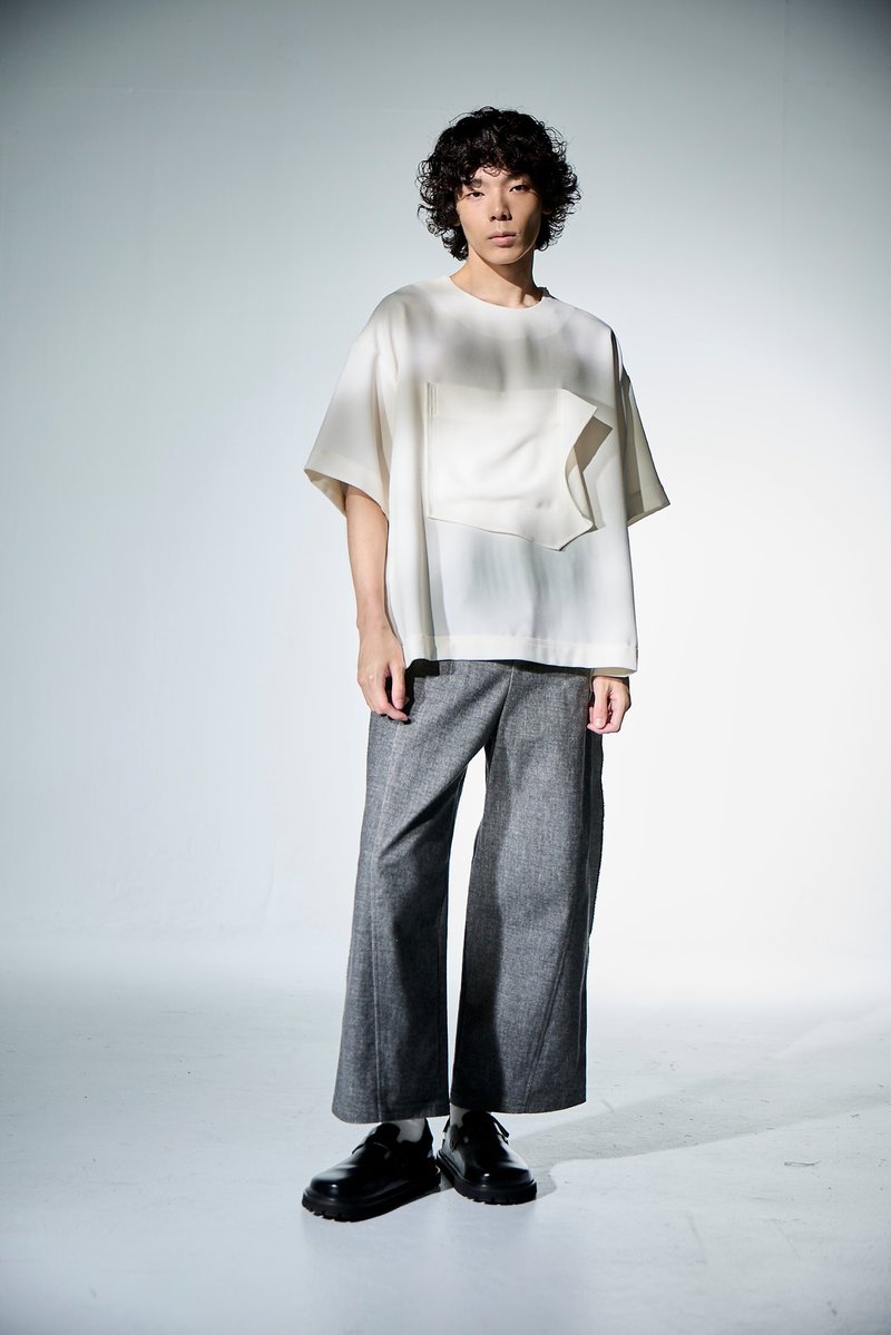 大口袋短袖上衣 - 男 T 恤 - 聚酯纖維 白色