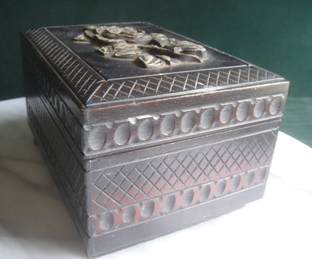 OLD-TIME】初期の中古日本製木製オルゴールジュエリーボックス