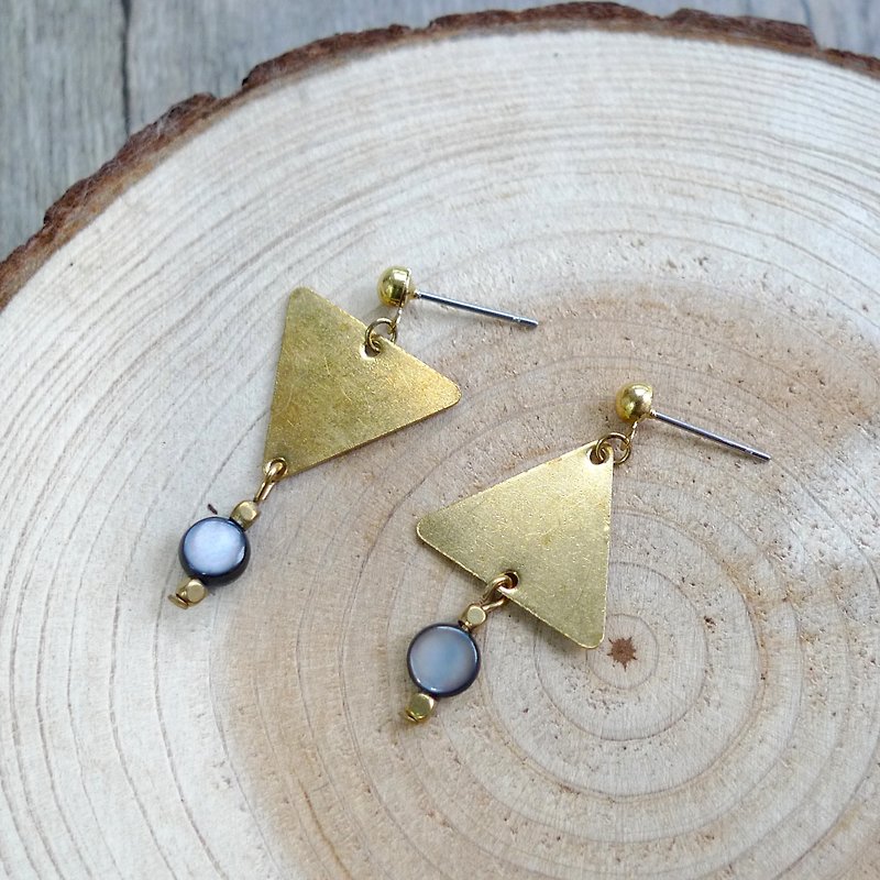 Misssheep-BN32-Asymmetrical Triangle Brass Shell Bead Earrings (Slide Ear Clips) - Earrings & Clip-ons - Other Metals 
