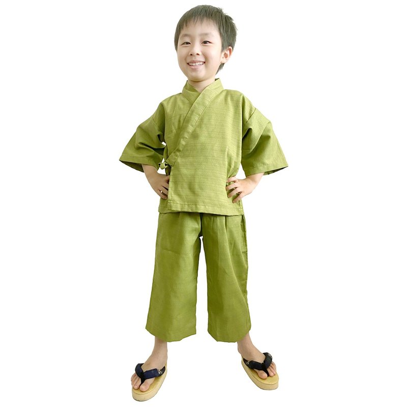 日本 和服 兒童 作務衣 套裝 日式 休閒 室內服 甚平 睡衣 - 男/女童長褲/短褲 - 其他材質 綠色