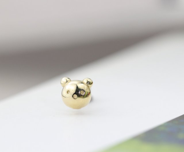 14K Gold Bear Piercing K gold bear lock bead earring (single) ear bone and  ear socket will not fade - Shop CHARIS GRACE Earrings & Clip-ons - Pinkoi