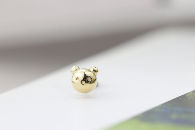 14K Gold Bear Piercing K金熊鎖珠耳環(單個)耳骨 耳窩 不退色 - 耳環/耳夾/耳骨夾 - 貴金屬 金色