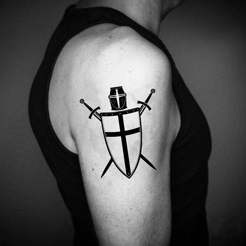 OhMyTat OhMyTat 十字軍十字 Crusader Cross 刺青圖案紋身貼紙 (2 張)