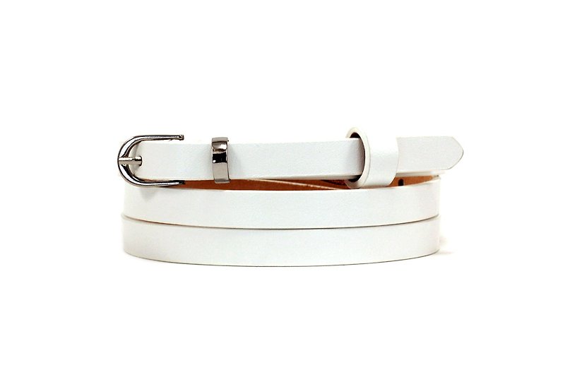 White skinny belt, white womens belt, white belt, leather belt, white waist belt - เข็มขัด - หนังแท้ ขาว