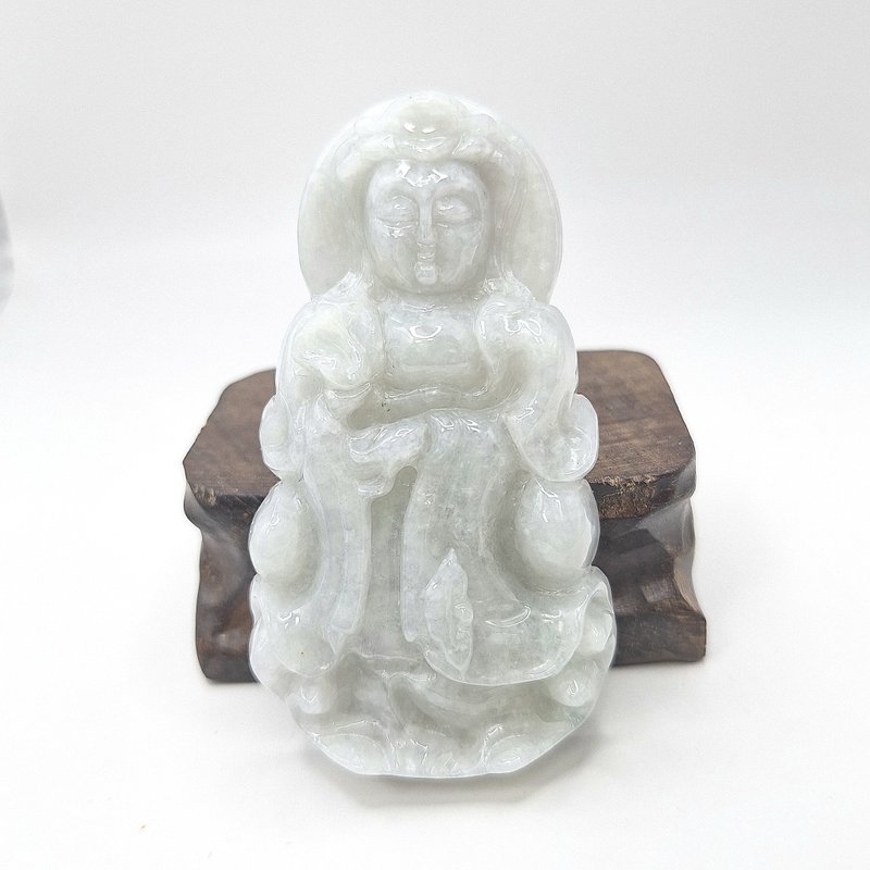 Warm old material standing Guanyin statue pendant | Natural Burmese jade A grade jadeite - สร้อยคอ - หยก 