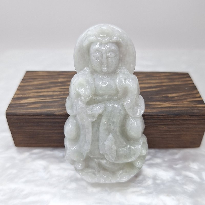 Icy Violet Standing Guanyin Pendant | Natural Burmese Jade A Grade Jadeite - Necklaces - Jade 