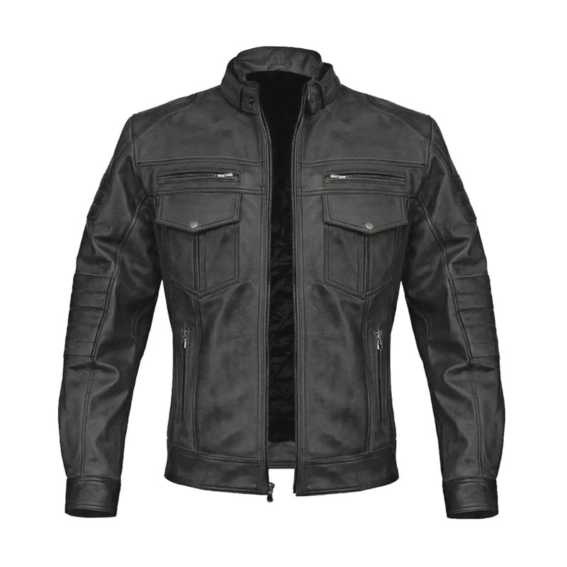 Racer Biker Style Genuine Cowhide Leather Jacket - 男夾克/外套 - 真皮 黑色