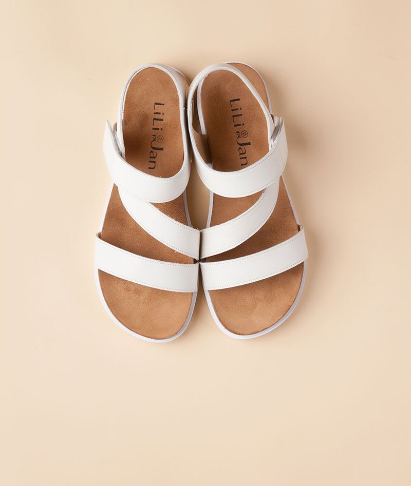 [Hug] Original pastel leather wrapped Velcro sandals - pure white - รองเท้าบูทสั้นผู้หญิง - หนังแท้ ขาว