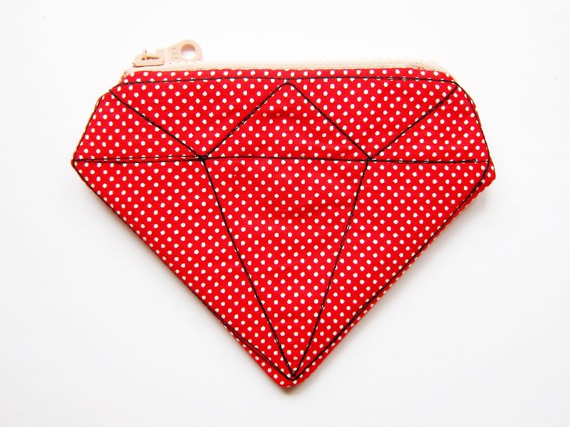 Zipper bag / purse little diamond (also choose other purse fabric patterns) - กระเป๋าใส่เหรียญ - ผ้าฝ้าย/ผ้าลินิน สีแดง