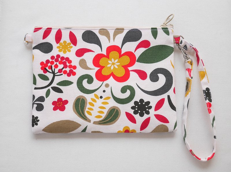 [Flower zipper pouch] - กระเป๋าเครื่องสำอาง - ผ้าฝ้าย/ผ้าลินิน สีแดง