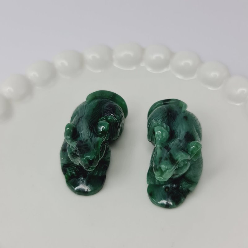 特色滿綠飄花一對錢鼠 | 天然緬甸玉A貨翡翠 - 項鍊 - 玉石 