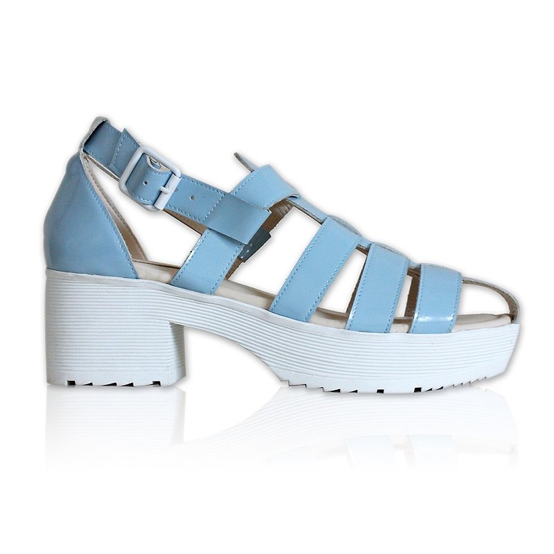 Picabo Leather粉蓝色粗跟皮革凉鞋 - 女款休閒鞋 - 真皮 藍色