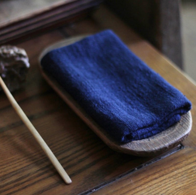深藍色 麻本色 手作雙層棉麻茶巾 茶具配件餐墊茶布 - 餐桌布/餐墊 - 棉．麻 藍色