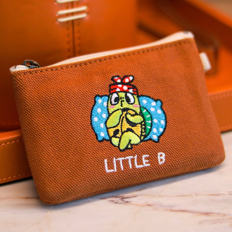 【Little B】刺繍ルーズペーパーバッグ - 台湾・海外オーダーメイド - 財布 - コットン・麻 ブラウン