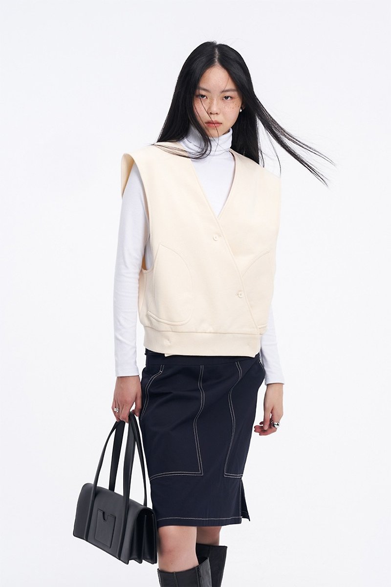 VIEW sweatshirt material slanted cardigan vest - Women's Tops - Cotton & Hemp Yellow