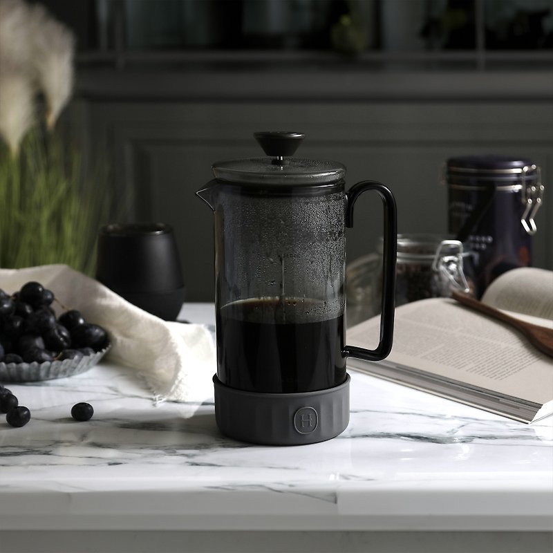 【新品發售】960ml法式濾壓壺 | 黑色濾壓壺 - 鐵灰矽膠套 - 咖啡壺/咖啡器具 - 玻璃 灰色
