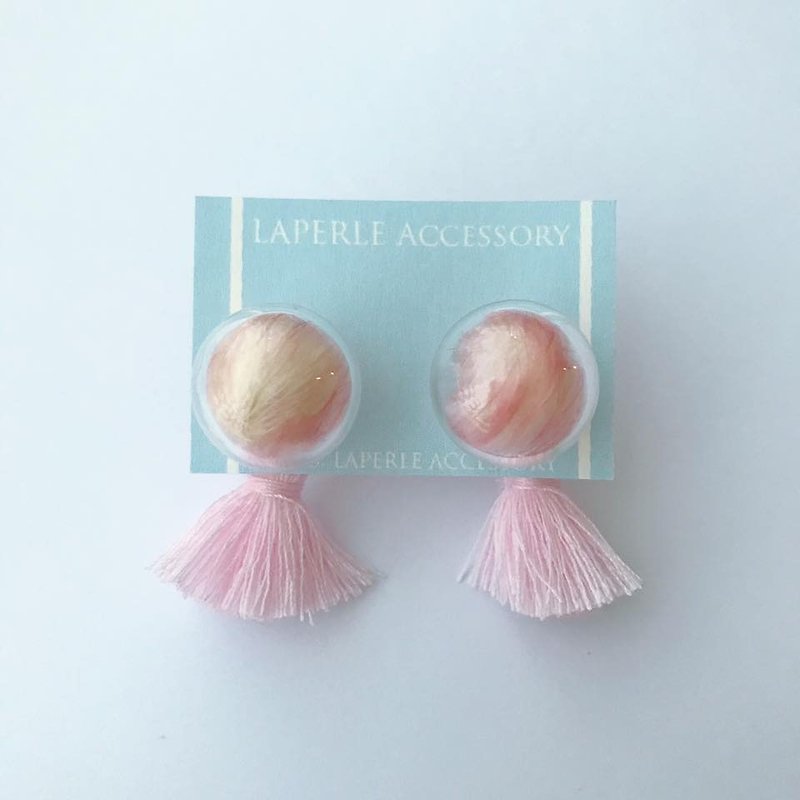 2 Ways Mint Pastel Pink White tassel Glass Ball Preserved Dry Flower Earrings Birthday gift Bridal shower bridesmaid Christmas - ต่างหู - แก้ว สึชมพู