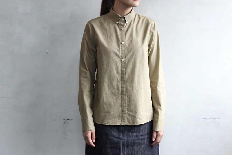 Super cotton button down shirt / BE - Women's Tops - Cotton & Hemp Khaki