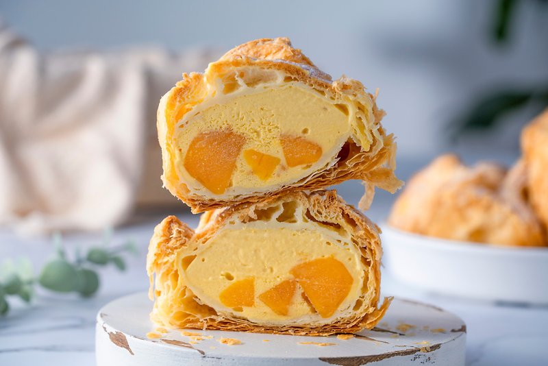 (Group purchase group/free shipping) Mango puff pastry ice cream puffs (a group of 4 boxes/1 box of 4 in) - เค้กและของหวาน - อาหารสด สีส้ม