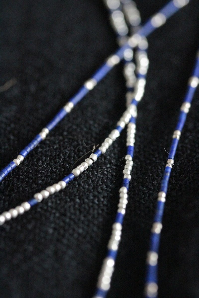 Lapis lazuli and silver grain opposite pattern twin necklace (N0049) - Necklaces - Other Metals 