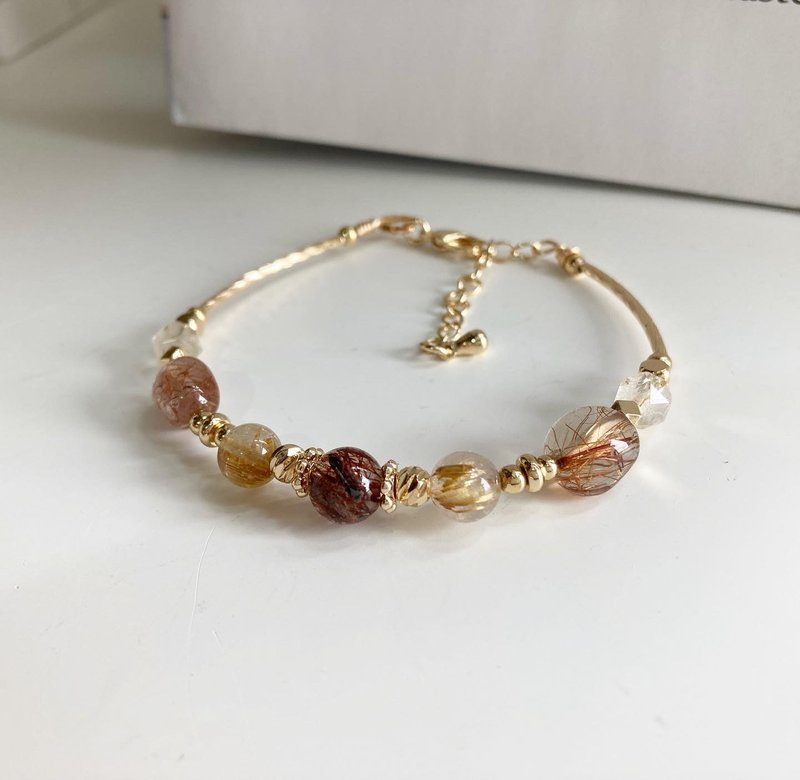 Customizable Crystal Bracelet Lucky Earth Color Super Good Match Combination Bronze Hair Crystal Gold Titanium Crystal Golden Hair Crystal - สร้อยข้อมือ - คริสตัล 