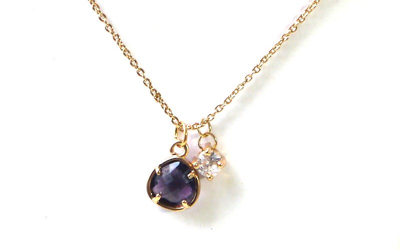 SL272 Light you up purple Gemstone necklace collarbone fine - สร้อยคอ - โลหะ สีม่วง