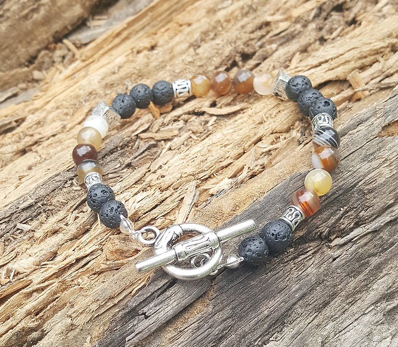 &lt;Mind Series-Strong&gt; Coffee Line Agate x Volcanic Rock Bracelet Customized Gift Anniversary