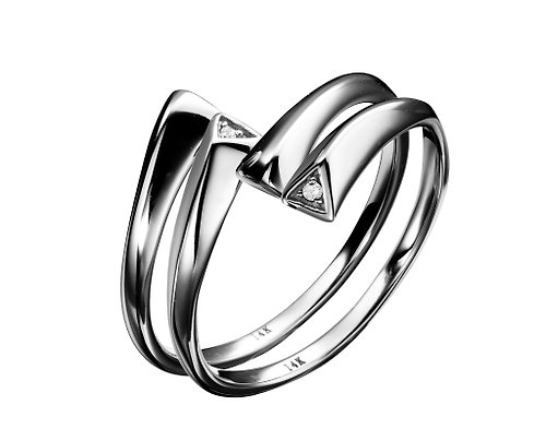 Majade Jewelry Design 14K金開口對戒 鑽戒情侶戒指 簡約鑽石黑金戒指 清新黑金閨蜜對戒