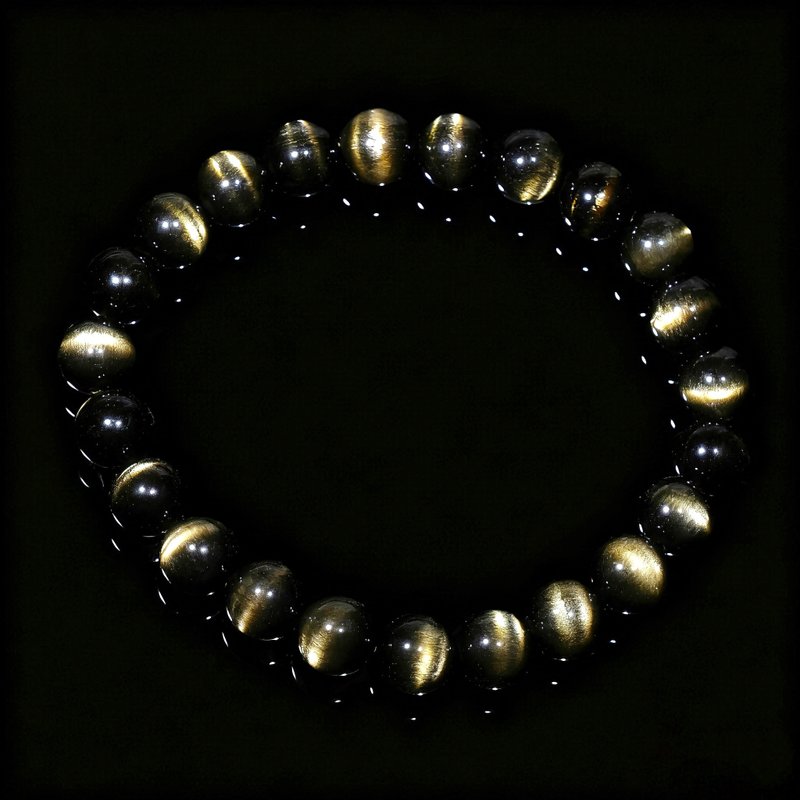 一圖一物/ 10mm一綫貓眼金曜石水晶手鍊 極級稀有 健康 辟邪 - 手鍊/手環 - 水晶 黑色